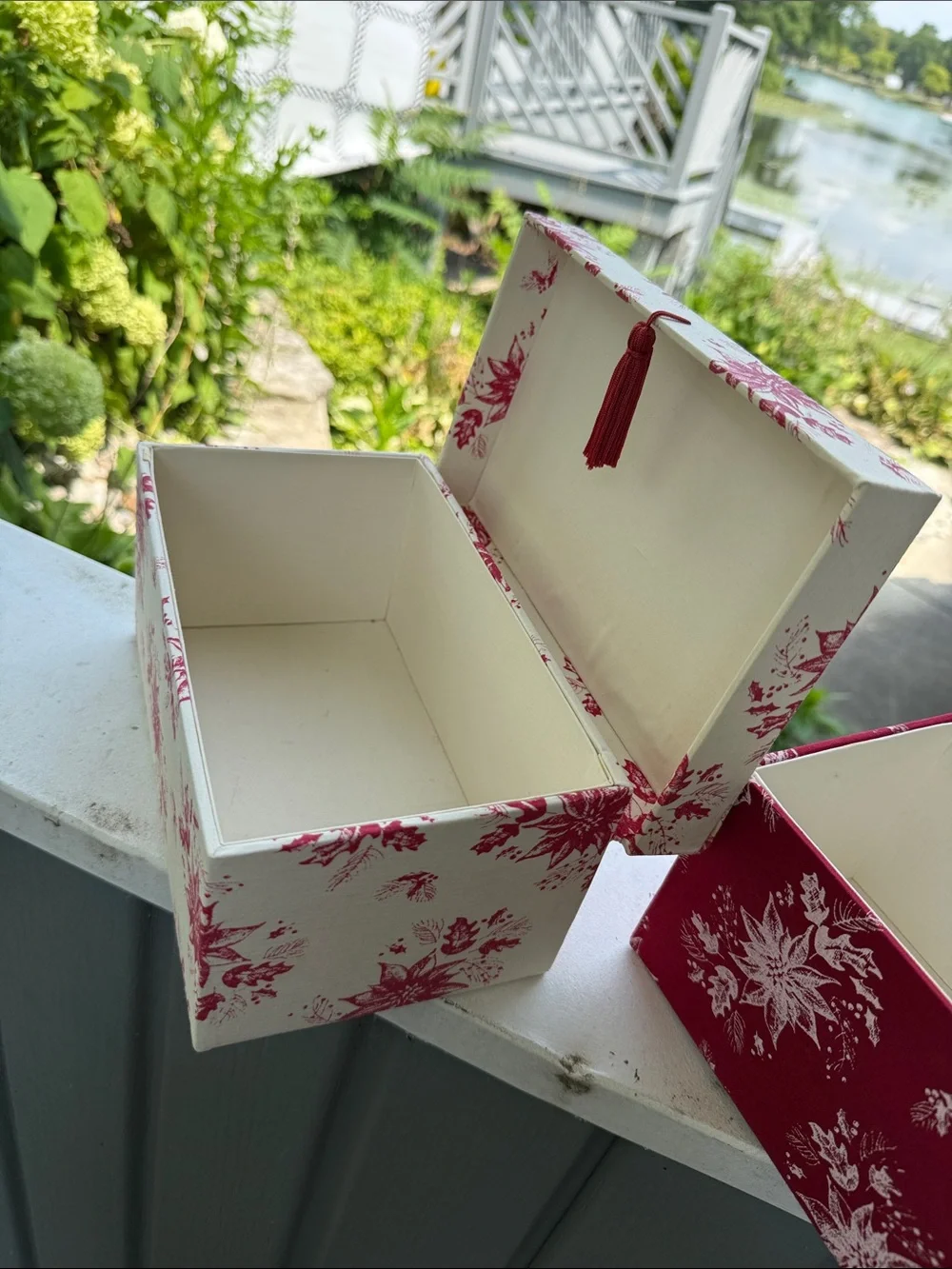 Decorative Fabric Storage Boxes - Red & Cream Floral Set 9X4-1/2 inch with gift